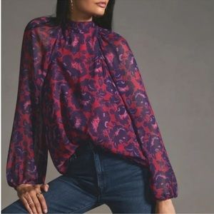 Maeve Anthropologie Floral Balloon Sleeve Blouse
